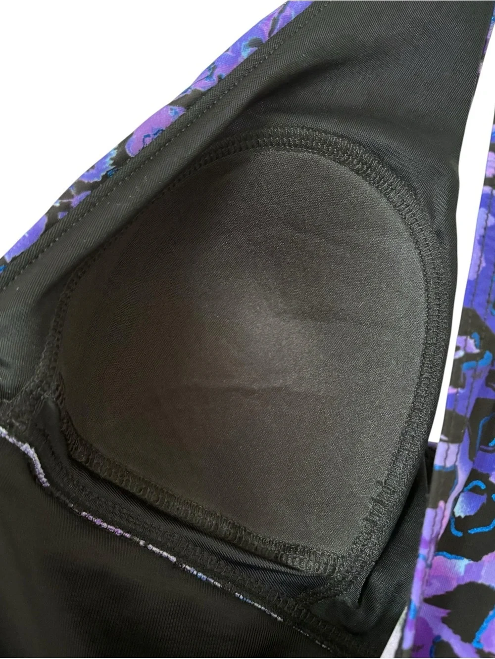 Womens Printed Swimsuit XL? Purple Blue Black Ruched Wireless Padded Cups Beach